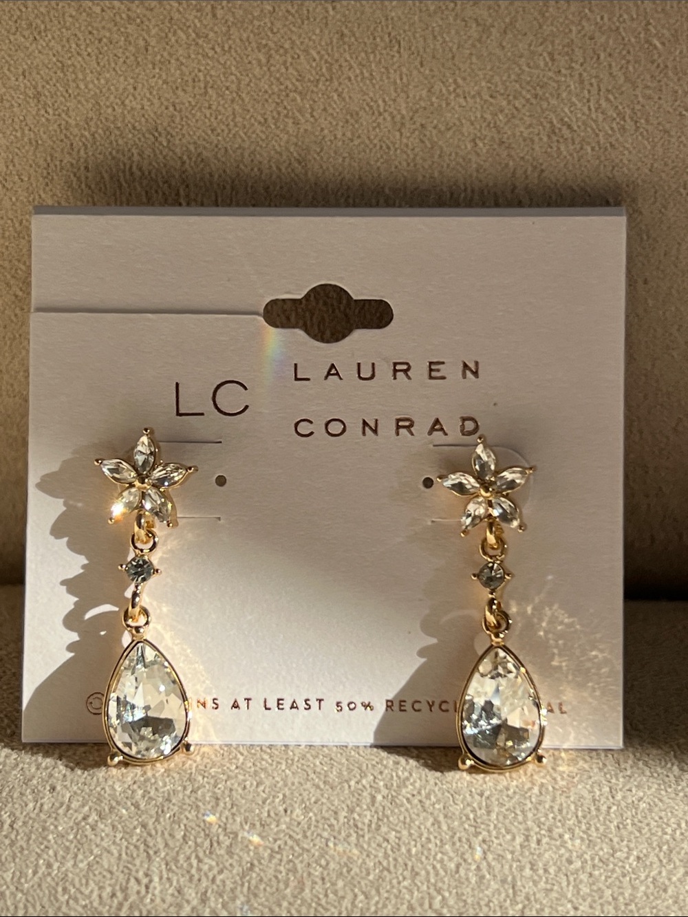 NWT LC Lauren Conrad Crystal Flower Teardrop Dangle Earrings